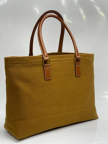Женская сумка-шоппер Celine тканевая горчичная 41/30/14 см фото-5