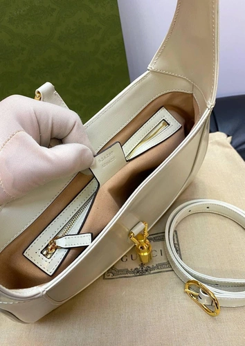 Женская кожаная сумка-хобо Jackie Gucci белая качество премиум-люкс 27/19/4 см. фото-2