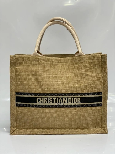 Женская сумка-шоппер Dior тканевая бежевая 35/28/14 см фото-3