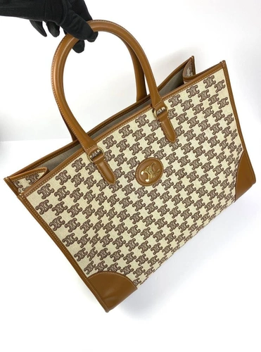 Женская сумка-шоппер Celine с рисунком-монограммой и коричневой окантовкой 43/31/15 см фото-6