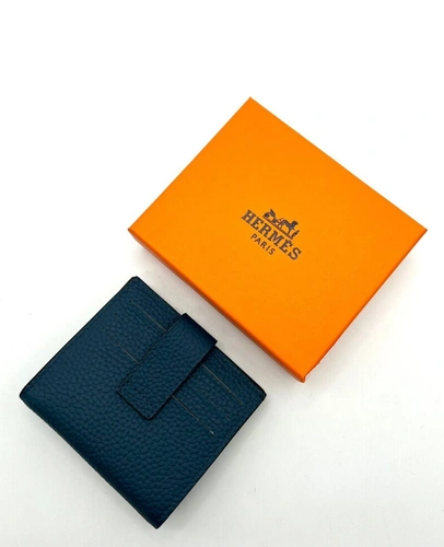 Кожаный бумажник Hermes 10/12 см A103068 синий фото-2