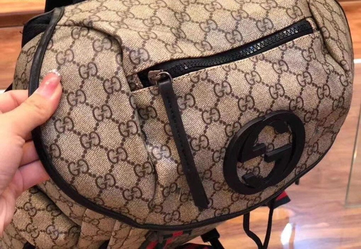Рюкзак Gucci из канвы бежевый с рисунком-монограммой 43/32 см фото-3