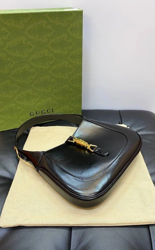 Женская кожаная сумка-хобо Jackie Gucci черная качество премиум-люкс 27/19/4 см фото-6
