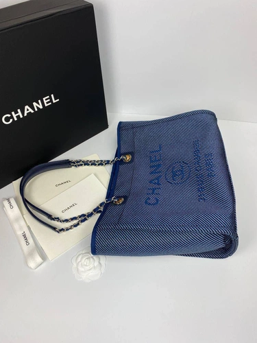 Женская сумка Shopping Chanel синяя 41/26/15 премиум-люкс фото-6