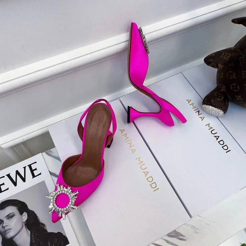 Туфли-босоножки женские Amina Muaddi розовые премиум-люкс коллекция 2021-2022 фото-5