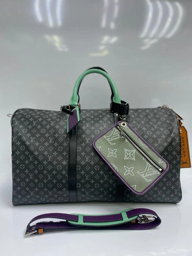 Дорожная сумка Louis Vuitton из канвы черно-серая с кошельком 50/28/22 см