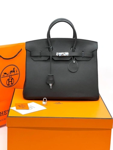 Женская сумка Hermes Birkin 35×26 см A109415 чёрная фурнитура серебро фото-4