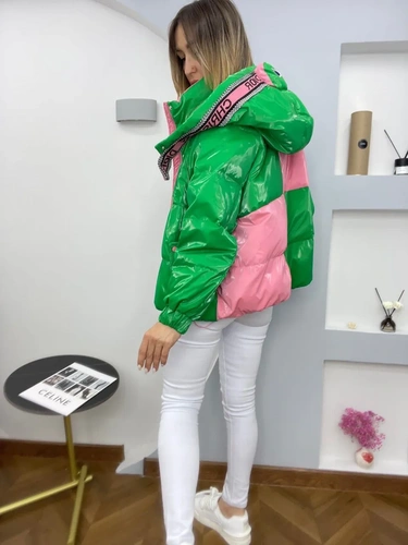 Женская премиум-люкс куртка christian dior зелёная/розовая A5890 фото-2