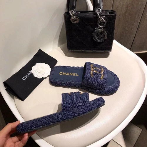 Шлепанцы женские Chanel синие премиум-люкс коллекция 2021-2022 фото-9