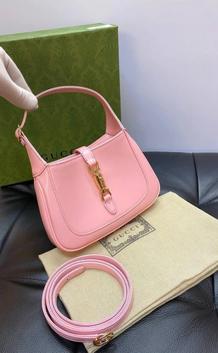 Женская кожаная миниатюрная сумочка-хобо Jackie Gucci розовая качество премиум-люкс 19/13/3 см фото-7