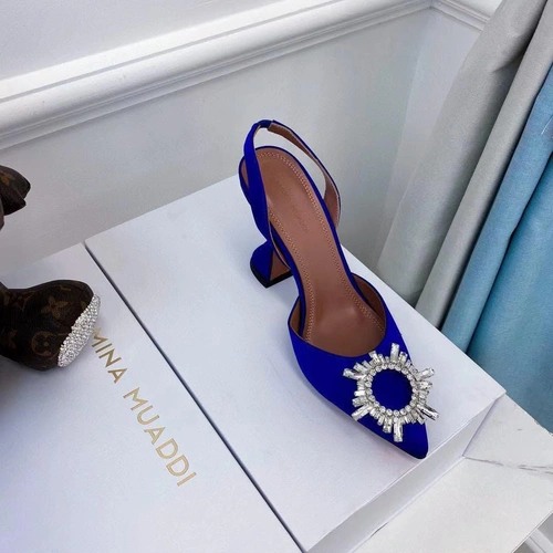 Туфли-босоножки женские Amina Muaddi синие премиум-люкс коллекция 2021-2022 фото-4