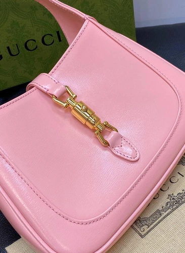 Женская кожаная миниатюрная сумочка-хобо Jackie Gucci розовая качество премиум-люкс 19/13/3 см фото-6