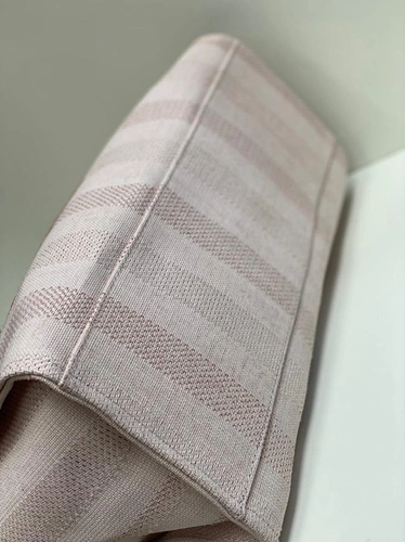 Женская тканевая сумка Shopping Chanel розовая с кожаными ручками 38/32/16 см фото-3