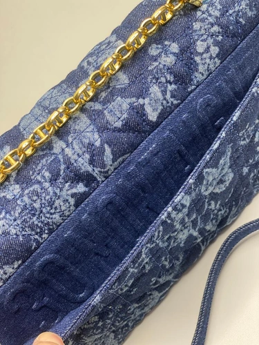 Женская тканевая сумка Dior синяя с цветочным рисунком 28/15/9 см фото-3