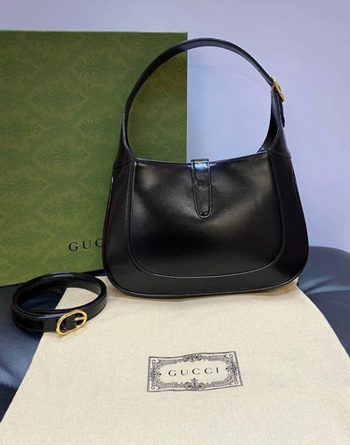 Женская кожаная сумка-хобо Jackie Gucci черная качество премиум-люкс 27/19/4 см фото-4