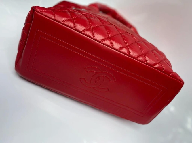 Женская тканевая сумка Chanel красная 36/28/16 см фото-5