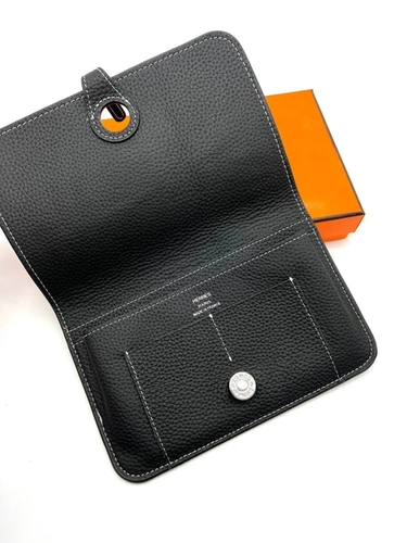 Кожаный кошелек Hermes 19/12 см A103072 чёрный фото-4