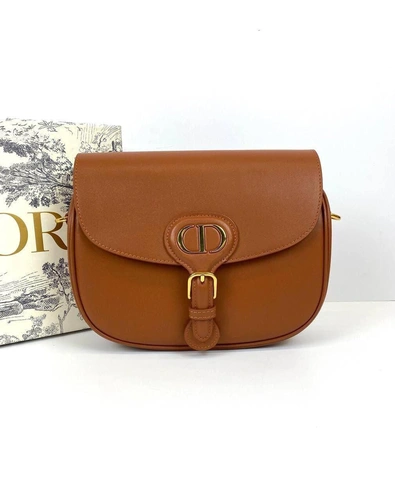 Женская кожаная сумка Dior Bobby средний формат оранжевая премиум-люкс  22/17/6 фото-8