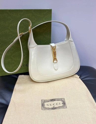 Женская кожаная сумка-хобо Jackie Gucci белая качество премиум-люкс 27/19/4 см. фото-5