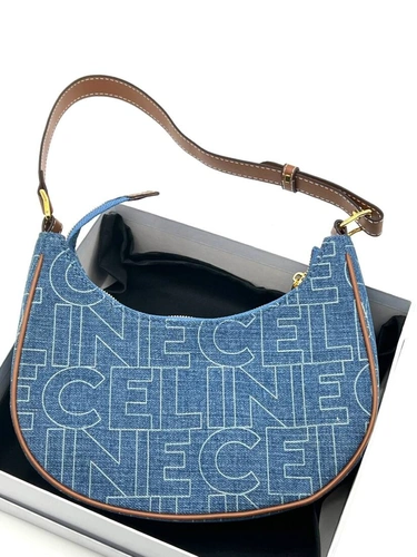 Женская сумка Celine A106345 тканевая синяя фото-4