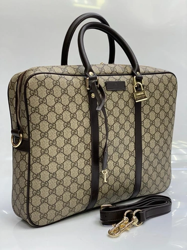 Мужская сумка для документов Gucci из канвы бежевая с рисунком 40/30/7 см A82011 фото-2