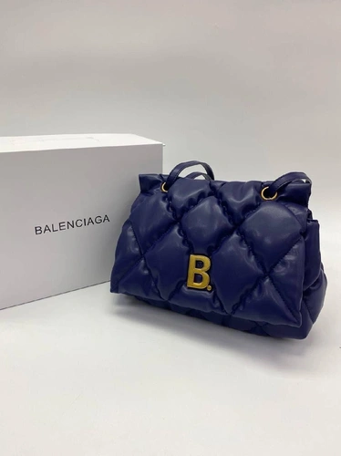 Женская кожаная сумка Balenciaga синяя 25/17 коллекция 2021-2022