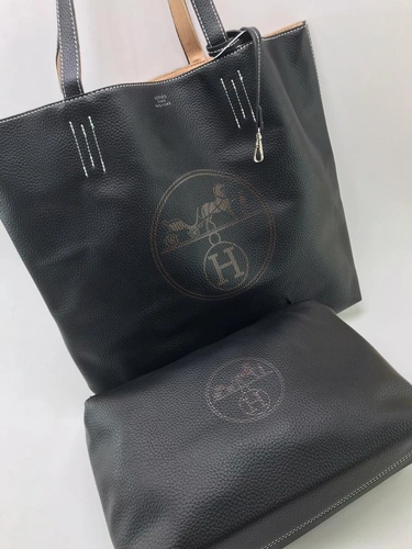 Женская кожаная сумка Hermes черная двусторонняя фото-3
