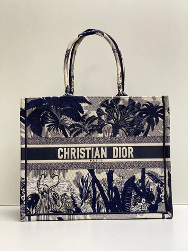 Женская сумка-шоппер Dior из ткани с ярким синим рисунком 42/34/16 см