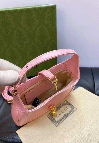 Женская кожаная миниатюрная сумочка-хобо Jackie Gucci розовая качество премиум-люкс 19/13/3 см фото-2