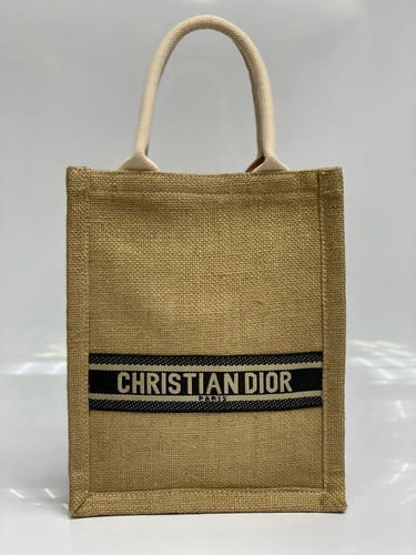 Женская сумка-шоппер Dior тканевая бежевая 25/30/15 см фото-5