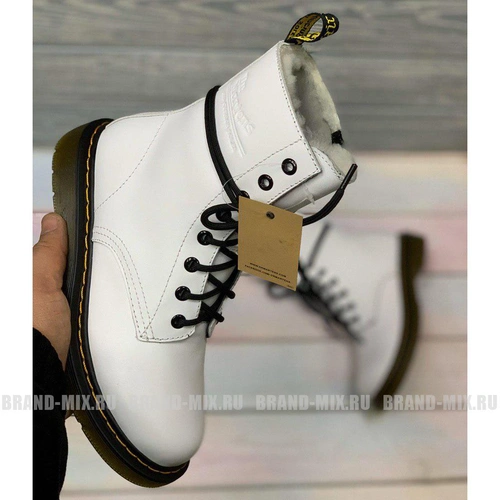 Зимние Мартинсы ботинки Dr Martens 1460 Glany с мехом белые фото-2