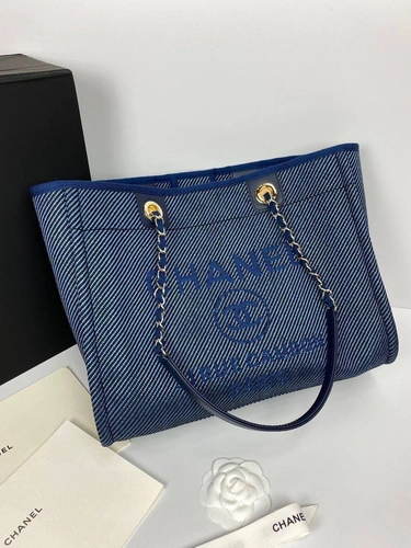 Женская сумка Shopping Chanel синяя 41/26/15 премиум-люкс