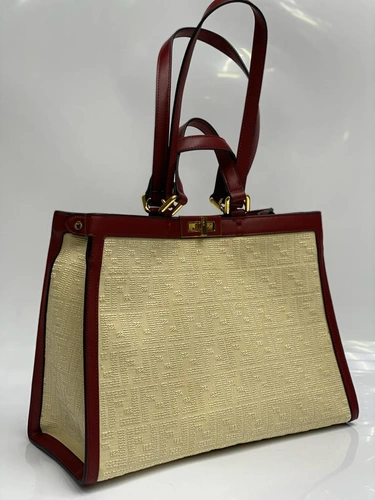 Женская тканевая сумка Fendi кремовая с рисунком-монограммой 41/30/16 см фото-3