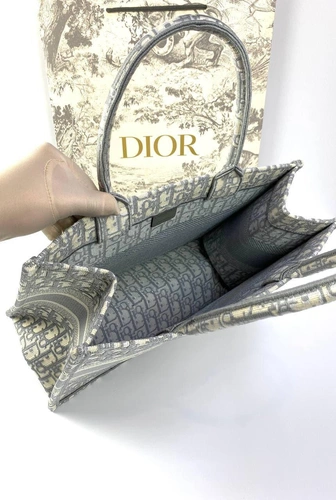 Женская сумка Dior Book Tote среднего формата с рисунком-монограммой серого цвета 36,5/28/17,5 см качество премиум-люкс фото-2