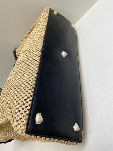 Женская тканевая сумка Fendi кремовая с перфорацией 42/28/13 см фото-5