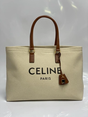 Женская сумка-шоппер Celine тканевая белая 41/30/14 см фото-5