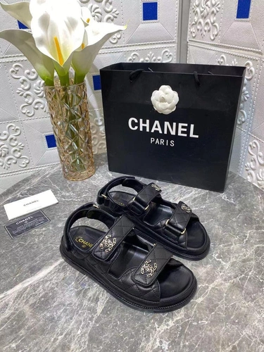 Сандалии женские кожаные Chanel черные премиум-люкс коллекция 2021-2022