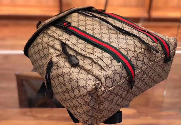 Рюкзак Gucci из канвы бежевый с рисунком-монограммой 43/32 см фото-5