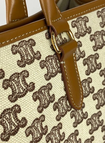Женская сумка-шоппер Celine с рисунком-монограммой и коричневой окантовкой 43/31/15 см фото-3
