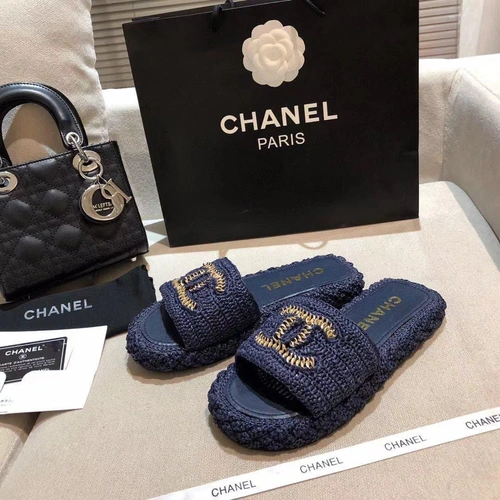 Шлепанцы женские Chanel синие премиум-люкс коллекция 2021-2022 фото-3