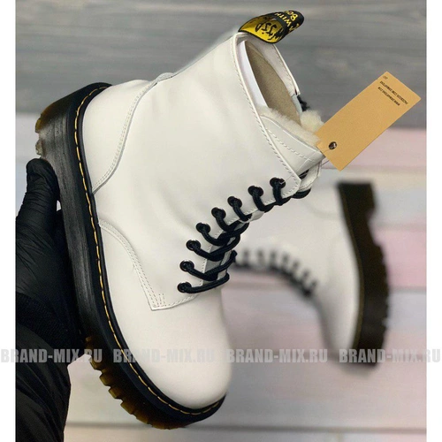 Зимние Мартинсы ботинки Dr Martens 1460 Jadon на платформе с мехом белые фото-6