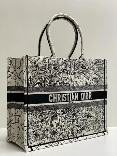 Женская сумка-шоппер Dior из ткани с чёрно-белым рисунком 42/34/16 см
