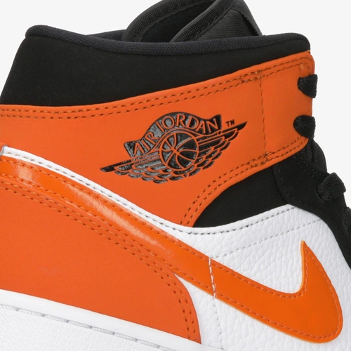 Кроссовки Nike Air Jordan 1 Mid OG Shattered Backboard 554724-058 бело-чёрные с оранжевым фото-2