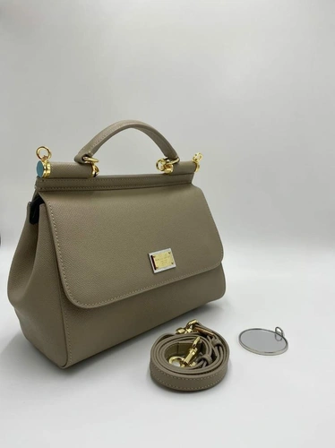 Женская кожаная сумка Dolce & Gabbana цвета хаки 25/17/13 см фото-4