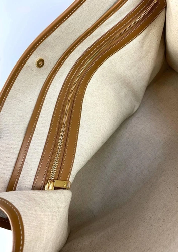 Женская сумка-шоппер Celine с рисунком-монограммой и коричневой окантовкой 43/31/15 см фото-7