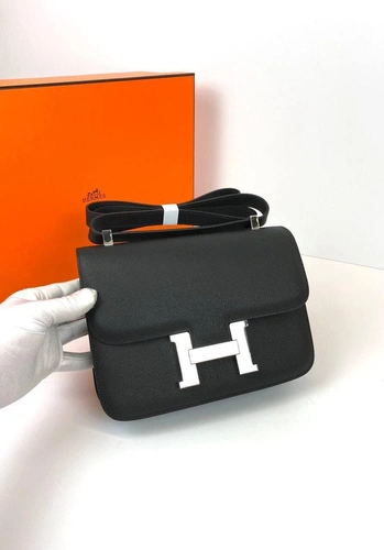 Женская кожаная черная сумка Hermes Constance премиум-люкс ручная работа фото-4