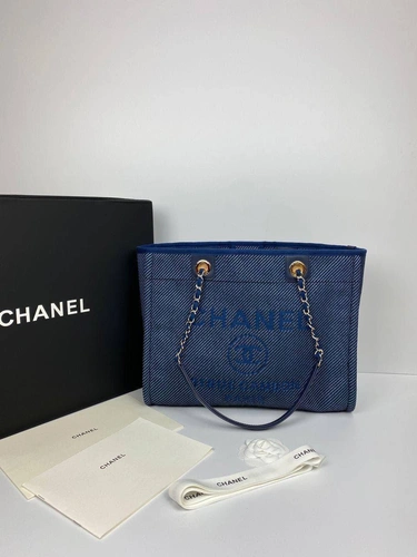 Женская сумка Shopping Chanel синяя 41/26/15 премиум-люкс фото-4