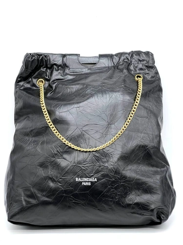 Женская кожаная сумка Balenciaga Crush Tote Bag Black 30/30 см фото-2