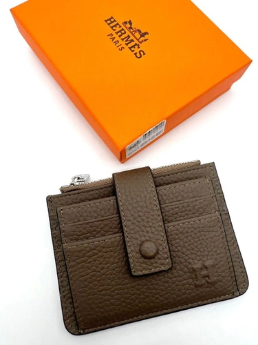 Кожаный бумажник Hermes 10/12 см A103062 серый фото-4