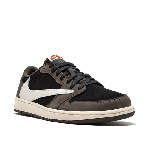Кроссовки Nike Air Jordan 1 Low x Travis Scott коричнево-чёрные с белым фото-3